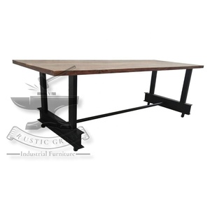 โต๊ะประชุมอุตสาหกรรมเหล็กโบราณไม้เนื้อแข็งทนทานดีไซน์เรียบง่ายสีเขียวแบบชนบทร้านอาหารรับประทานอาหารกลางแจ้งห้องนั่งเล่น - Product Image 6