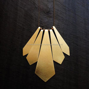 Minimalist Geometric <b>Gold</b>-Plated Necklace Long <b>Top</b> Design Fashionable Handmade Brass Jewelry for Weddings Parties Gift - Product Image 2