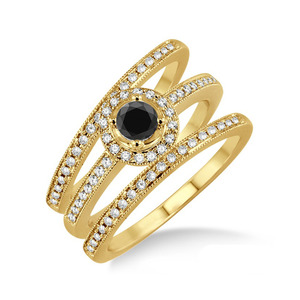 0.70 TCW Real Diamond Engagement Trio <b>Ring</b> <b>Set</b> | Yellow <b>Gold</b> Bridal Wedding <b>Ring</b> for Women | Luxury Anniversary Gift Jewelry - Product Image 1