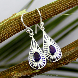 Boucles d'oreilles en argent Sterling 925 améthyste faites à la main en argent cristal 925 boucles d'oreilles en argent Vintage faites à la main - Product Image 3