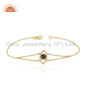 Bracelet de pierres précieuses Lapis, bijoux à chaîne en or plaqué argent, oeil maléfique, vente en gros - Product Image 2