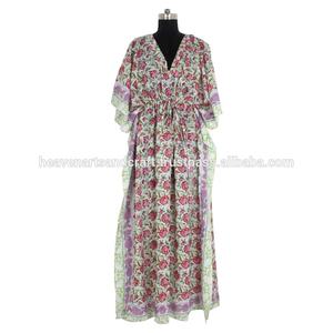 Algodón largo Kaftan diseñador mano bloque impreso vestido asequible africano tradicional Dashiki Kaftan fabulosa ropa de mujer - Product Image 2