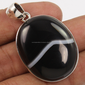 Ágata con bandas, Colección increíble, colgante solitario, cabujón de forma ovalada Natural, piedra preciosa bonita, joyería de plata de ley sólida 925 - Product Image 1