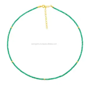 Hot sale Verde onyx 2 milímetros gemstone atacado 925 colar de prata frisado