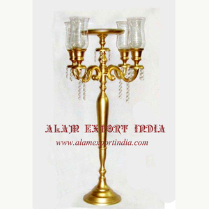 เชิงเทียนแก้วสีทองตกแต่งงานแต่งงานเชิงเทียนสีทองแกนกลางที่ดูดี5แขนตกแต่งโต๊ะงานแต่งงานเชิงเทียน - Product Image 1