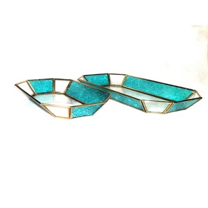 Bandeja rectangular de vidrio con marco de Metal, bandeja de servicio con mango, nuevo diseño decorativo - Product Image 1