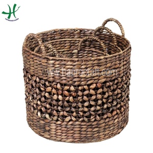 Lot de 3 bacs de rangement décoratifs en jacinthe d'eau tissés à la main marron - Product Image 1