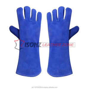 Gants de soudage ISONZ de qualité supérieure en cuir suédé bleu à double paume de 14 pouces, anti-impact, anti-coupure, résistants à la chaleur, robustes - Product Image 4