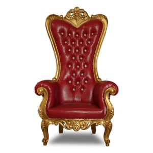 เก้าอี้บัลลังก์หลังสูงทำจากไม้สีแดงแบบโบราณสไตล์งานแต่งงานหรูหราทันสมัยพร้อมงานเลี้ยงสีทองเฟอร์นิเจอร์โรงแรม - Product Image 1