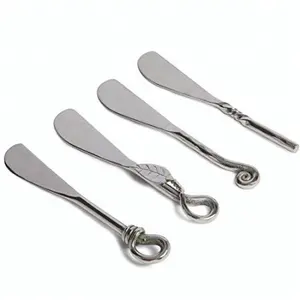 New Hot Selling Indian Supplies Silver Plated Butter Knife Spreader Stainless Steel Cheese Knifes (Set of 4) for Home and Hotels