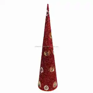 桌面派对装饰红色金属锥树圣诞装饰户外手工制作印度制造