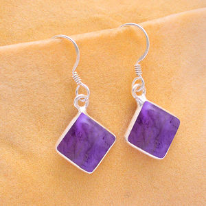 Cabochon carré améthyste pierre précieuse 925 boucles d'oreilles en argent Sterling bijoux à la mode boucle d'oreille à la mode pour mariage, cadeau, fête - Product Image 3
