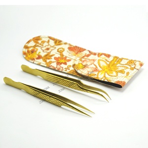 Ensemble de 2 pinces à cils de volume, 3D 5D, extensions de cils en vison individuelles, pince à épiler avec pochette d'emballage, vente en gros - Product Image 3