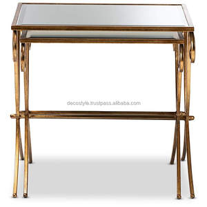 Ambre Tables d'appoint en métal doré antique Lot de 2 meubles de salon empilables pour la maison - Product Image 4