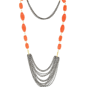Collar de cadena de hilo hecho a mano para mujer, cuentas de piedra Natural Coral rojo - Product Image 2
