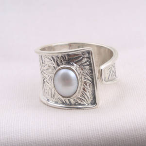 Texture look perle anneau de pierres précieuses 925 bague en argent sterling à la main bijoux en argent exportateur fournisseur - Product Image 2
