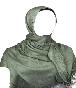 100% <b>Viscose</b> Pashmina <b>Hijab</b> Set Long Plain Style with Embroidered Logo for Muslim Wear - Product Image 1