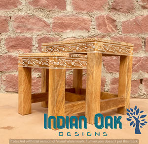 Ensemble de tabourets de salle à manger antique au design industriel, meubles de style moderne en bois de chêne massif peints à la main pour table - Product Image 4