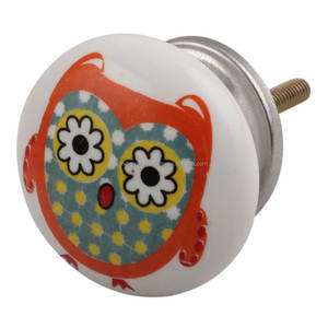 Handmade Premium Quality Orange Ceramic Owl Flat Kid Drawer Knobs Dresser Cabinet Pulls Kitchen Cupboard <b>Door</b> <b>Handles</b> Wholesale - Product Image 1