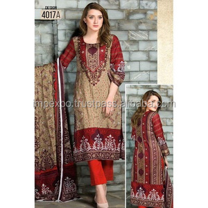 ชุดสูทพิมพ์ลายผ้าฝ้ายสำหรับผู้หญิงดีไซน์เนอร์พร้อม3-Pcs Dupatta เย็บและเย็บติดแบรนด์ดาวคลาสสิกยอดนิยม - Product Image 4