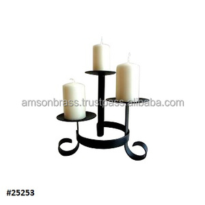 Handmade Black Candle Holder Wrought Iron Three Candle Stand for Home Decoration - Product Image 2