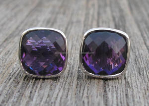 Amethyst Quartz 925 <b>Sterling</b> <b>Silver</b> Gemstone <b>Stud</b> Earrings - Product Image 2