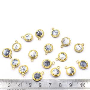 Dendritic <b>Opal</b> Round Shape 925 Sterling Silver Bezel <b>Gold</b> Plated Pendant Handmade Jewelry Making - Product Image 2