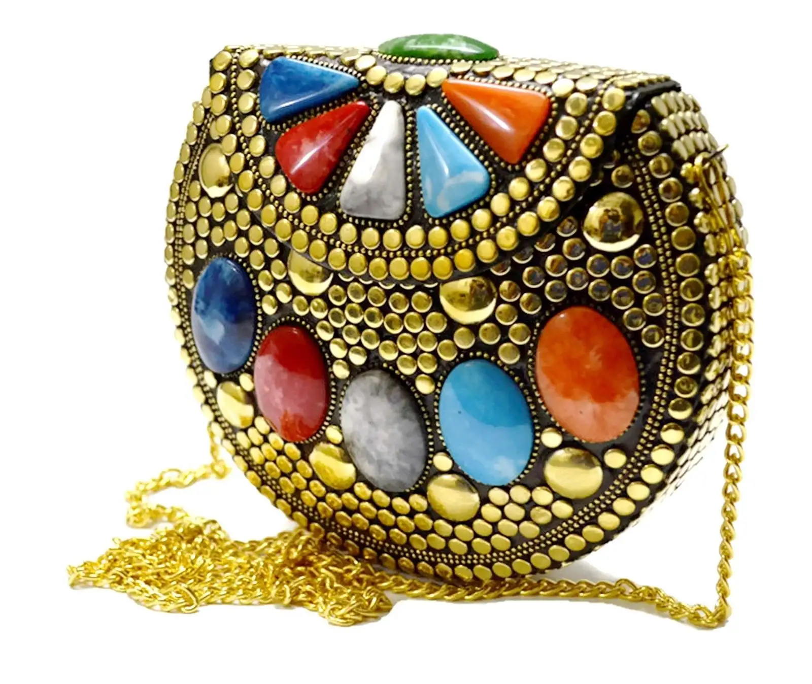 New colorful acrylic stone brass stud metal chain women clutch purse evening bag clutch handbags party bag