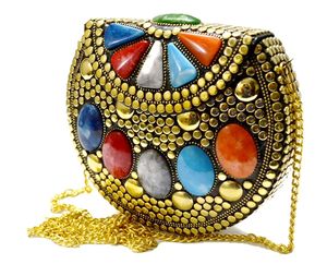 Bolso de mano con cadena de metal y cierre de tuerca para mujer, Cartera de noche, de fiesta - Product Image 1