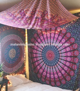 Wholesale Indian Printed Aubusson Handmade 100% Cotton 80X91 Inch Plain Multi-Color Wall Hanging & <b>Bedspread</b> - Product Image 2