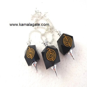 Reiki Logo Grabado Ágata Negra Péndulo Estilo Chakra Piedra Natural Cristal Piedra Preciosa Piedra Semipreciosa Artesanía - Product Image 1