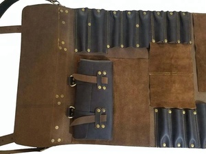 Sac à couteaux de chef / Rouleau à couteaux de chef - Nouveau modèle personnalisé PK Léger Cuir véritable de qualité supérieure Cuir Markhor 16 emplacements Marron foncé - Product Image 4