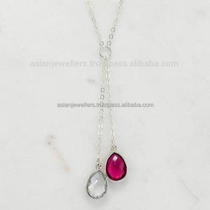 Pendentif en argent sterling 925 avec pierre précieuse en cristal de quartz et en quartz rubis pour femmes, 10x14 mm - Product Image 1