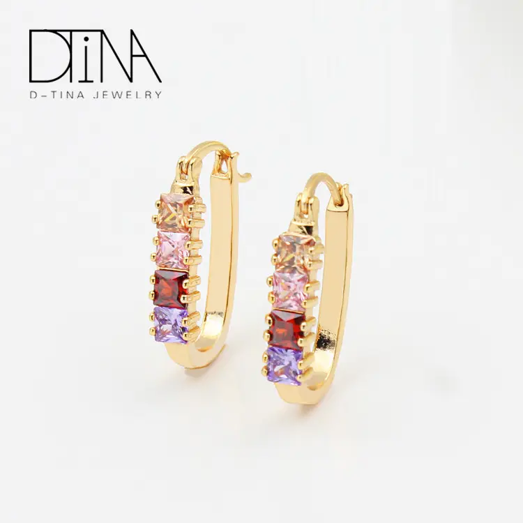 DTINA Shiny Zircon Small Dangle Earrings Multi Color Zircon Goldsmith Tourmaline Women Party Earring