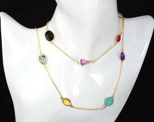 El más nuevo diseño de colección de piedras preciosas multi collar hecho a mano Ajuste de bisel, collar de latón 24K chapado en oro collar de la Declaración - Product Image 2