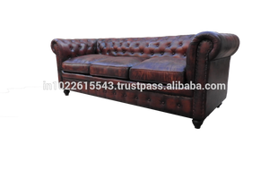Sofá Chesterfield de cuero genuino Vintage Industrial, chesterfields de cuero antiguo sofá tostado de 3 plazas - Product Image 4
