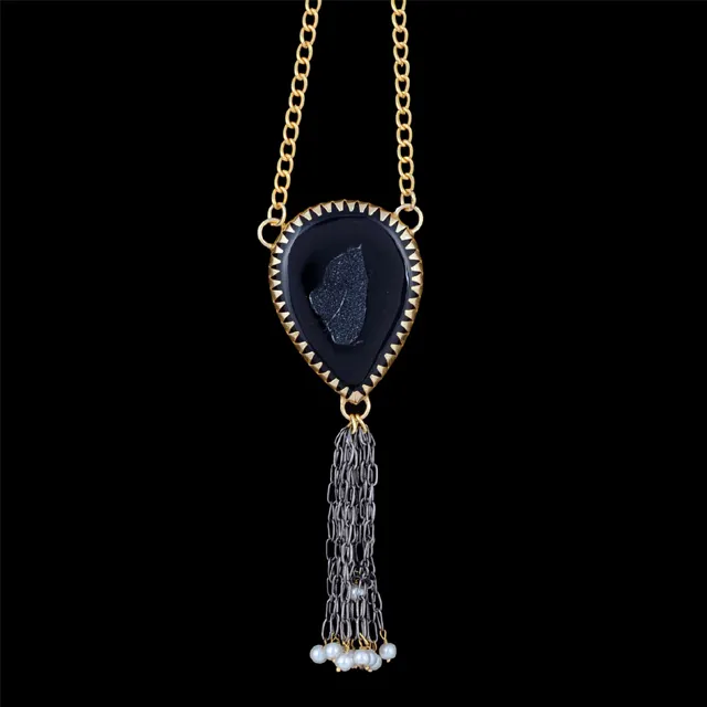 Black Druzy Stone 18 18k Gold Plated Agate Druzy Designer Women Necklace Pendant