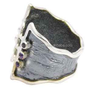 Bonito diseño de calidad superior forma desigual amatista piedra preciosa eternidad Vermeil anillo 925 proveedor de joyería de plata esterlina - Product Image 2