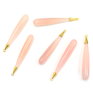 Pendentif en argent sterling 925 plaqué or 18 carats avec pierre de quartz rose naturelle en forme de goutte allongée pour la fabrication de bijoux - Product Image 1