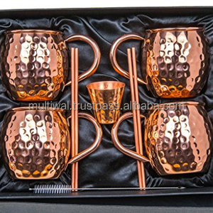 Lot de 4 tasses en cuivre Moscow Mule avec pailles et verre à liqueur pour la maison Bar à utiliser cadeau à quelqu'un - Product Image 1