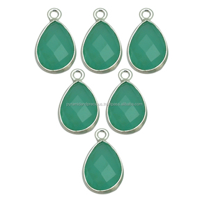 Juego de bisel de Calcedonia Aqua 9x12mm conector de piedras preciosas de corte de pera conector de plata esterlina de un bucle para ocasiones de fiesta-piedra natal - Product Image 2