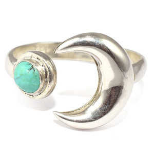 Impressionnant demi-lune forme ronde Turquoise 925 bagues en argent Sterling bijoux en argent pierres précieuses bijoux en argent - Product Image 2