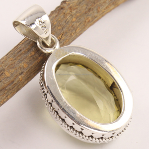 Fabuleux Solitaire Pendentif Naturel LEMON QUARTZ Pierre Précieuse Ovale Forme 925 Solide En Argent Sterling Bijoux Faits À La Main - Product Image 2