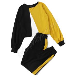 Conjunto de dos piezas formado por Jersey y pantalón de chándal, cuello redondo, costura lateral, contraste, elegante, otoño - Product Image 1