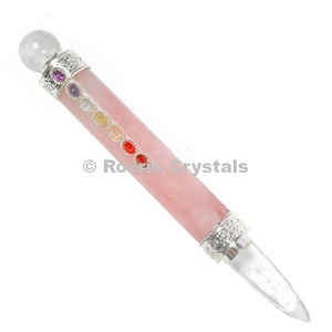 Varitas Curativas de Cuarzo Rosa con Puntos de Chakra, Talladas y Grabadas, Decoración Feng Shui para el Hogar - Product Image 1