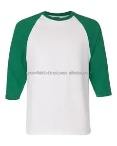 Heren Raglan 3/4 Mouwen Wit/Groen Contrast Basic Katoen O-hals T-shirt