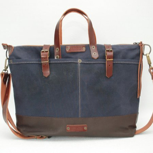 Sac en toile cirée à fermeture éclair, fourre-tout, avec poignées en cuir, fermeture à glissière et fond, de couleur marine, lb, 0028 - Product Image 1