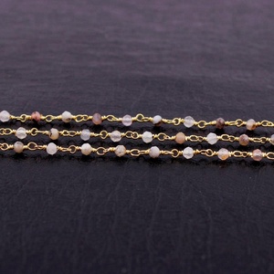 Uno de sus pies Multi Semi piedra chapado en oro alambre envuelto enlace Rosario Cadena de joyería - Product Image 3