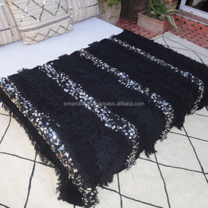handira <b>blanket</b>, moroccan wedding <b>blanket</b> Black handira, moroccan wedding <b>blanket</b> Handmade Happiness - Product Image 1
