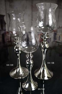 Bougeoirs en verre Hurricane, bougeoirs votifs à longue tige, support en métal décoré, idéal pour la décoration de table, de mariage et de fête - Product Image 2